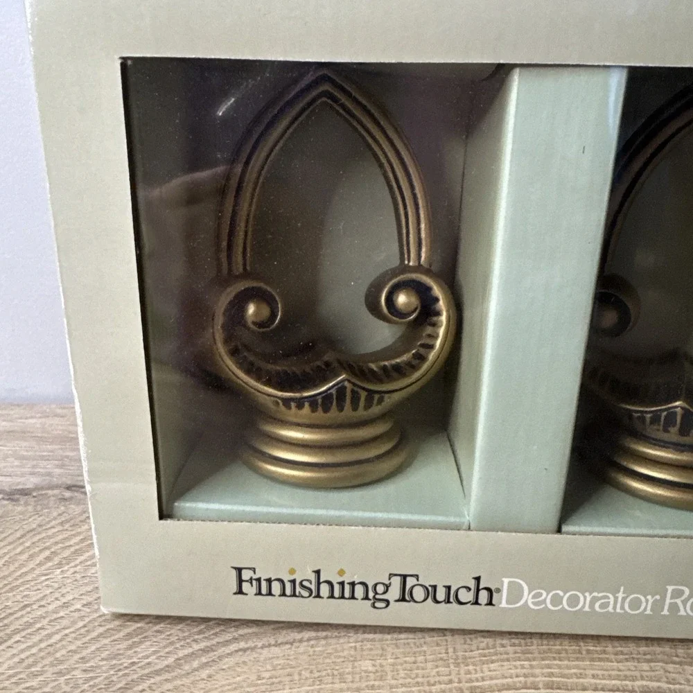 Gothic Curtain Finial Set 2 Brass‎ Gold Finish Dark Academia Scroll Window New